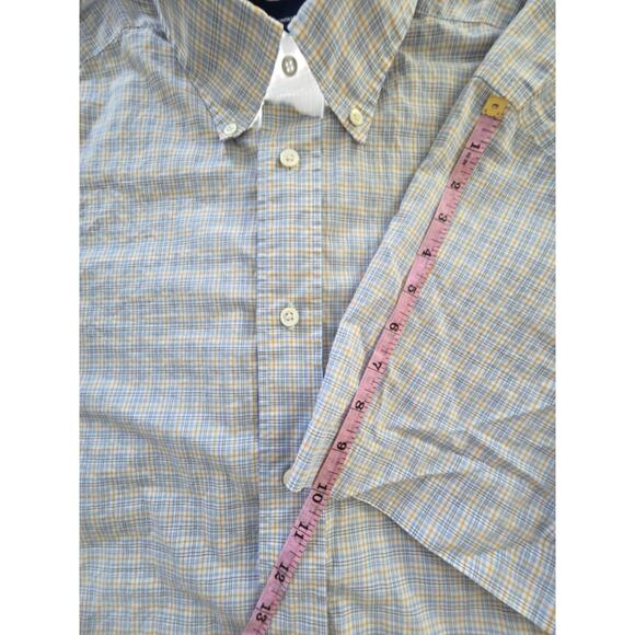 Faconnable Classique Short Sleeve Button Shirt L Blue Yellow Check 100% Cotton - Picture 6 of 8